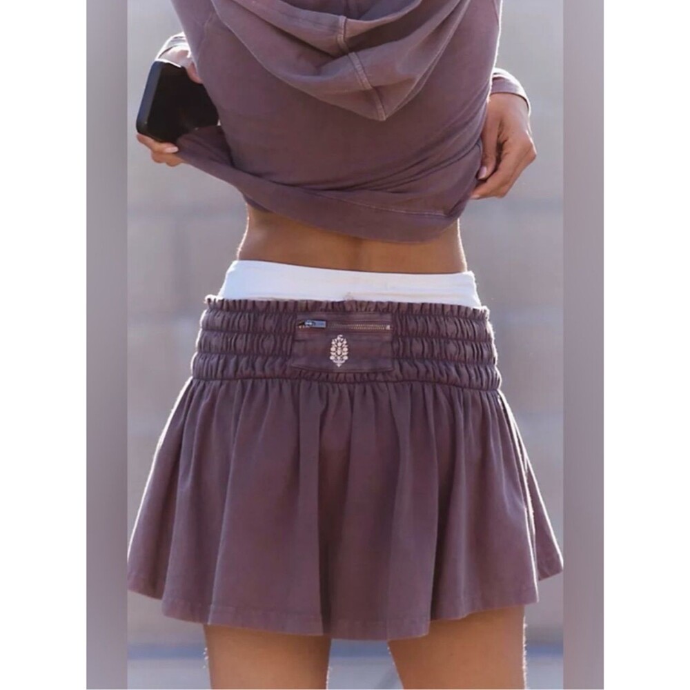 Free People Movement Hot Shot Smocked Skirt Set Hoodie Top Cocoa Medium NEW NWT - Picture 12 of 12